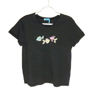 Fresh Produce Colorful Fish Black T-Shirt M Whimsical Vibrant Novelty